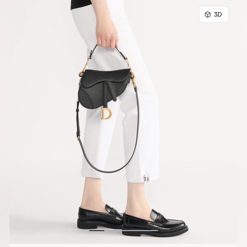 Like New 💕 DIOR Mini Saddle Bag Black Grained Calfskin Leather Gold Shoulder Bag